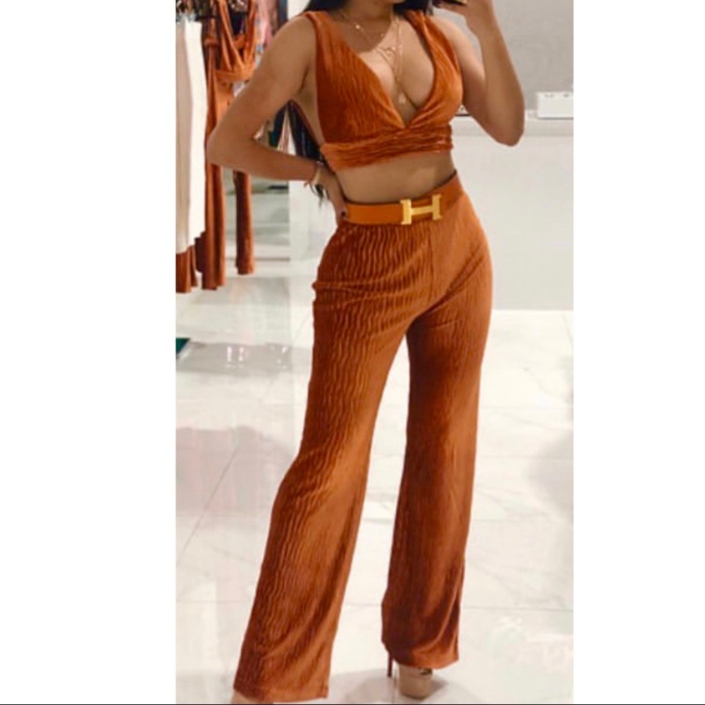 2 piece pant and crop top set .